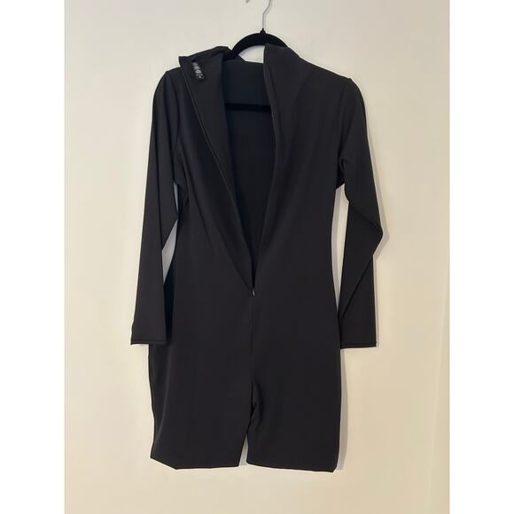 SKIMS All In One Long Sleeve Mid Thigh Bodysuit Solid Black Mockneck EUC XL - Picture 7 of 8
